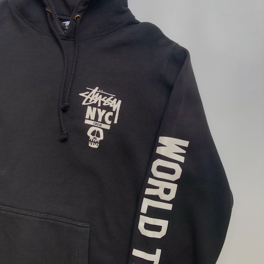 Stussy Vintage NYC 1980 World Tour Black Hoodie Medium