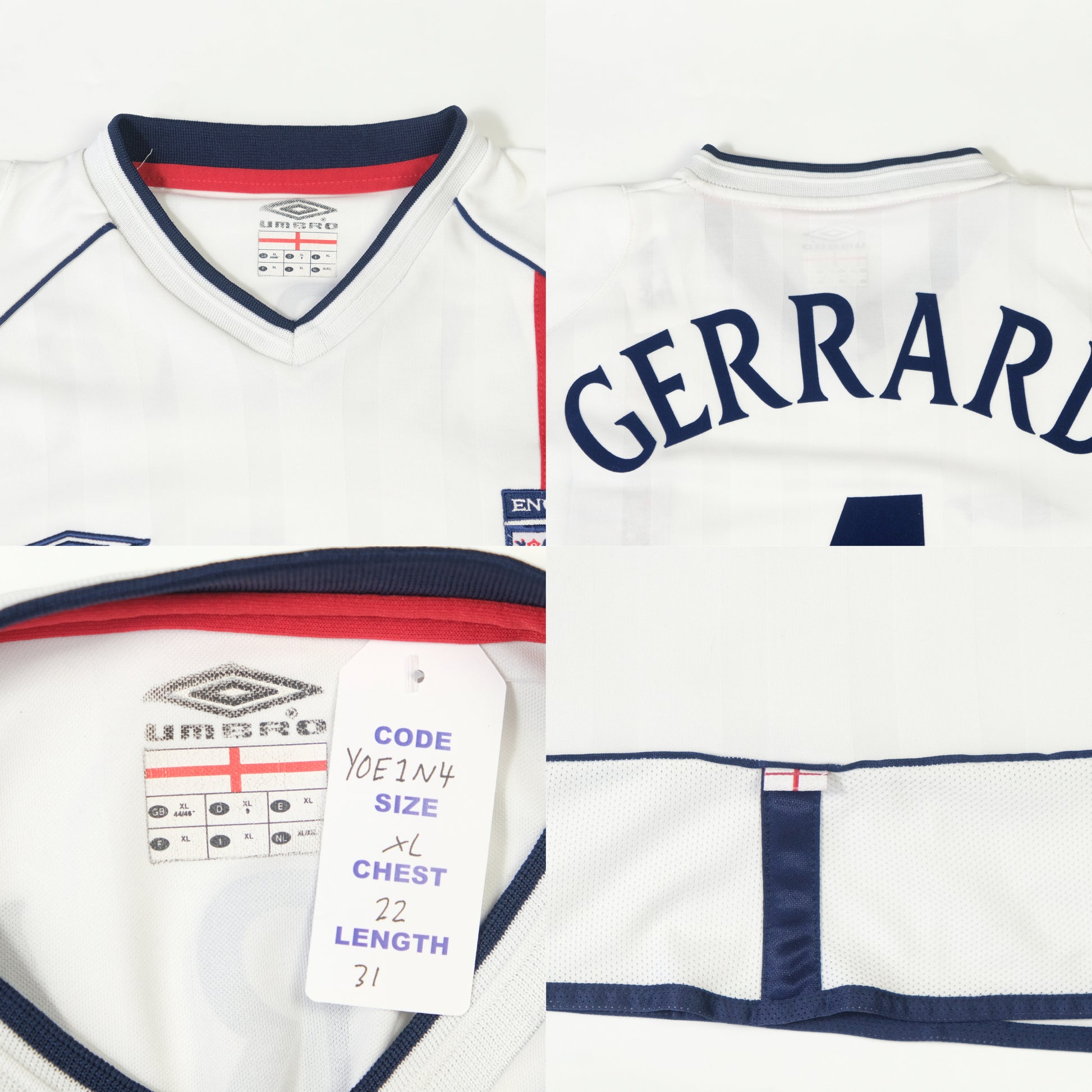 2002/04 England Home Shirt Umbro Gerrard 