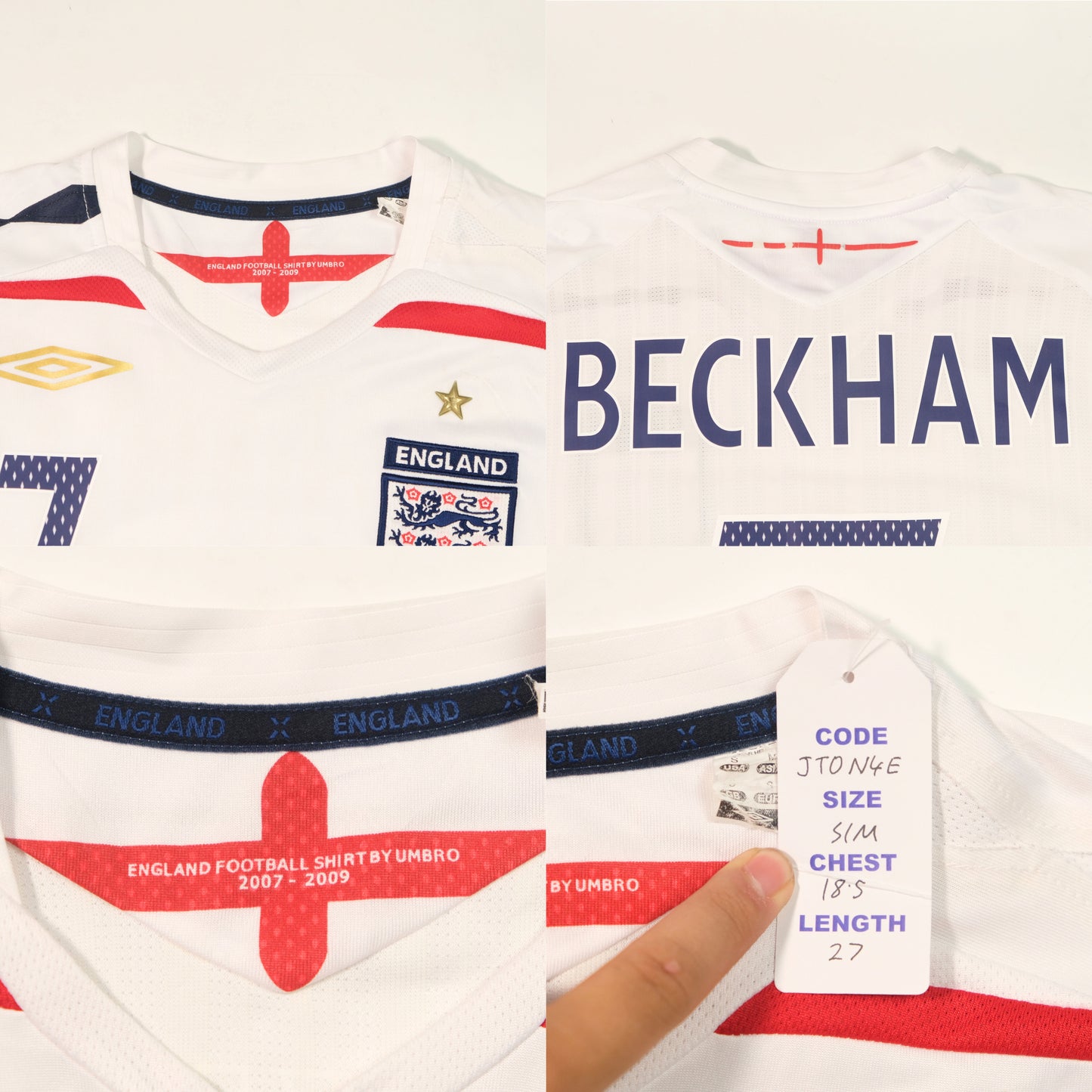 2007/09 England Home Shirt Umbro Beckham