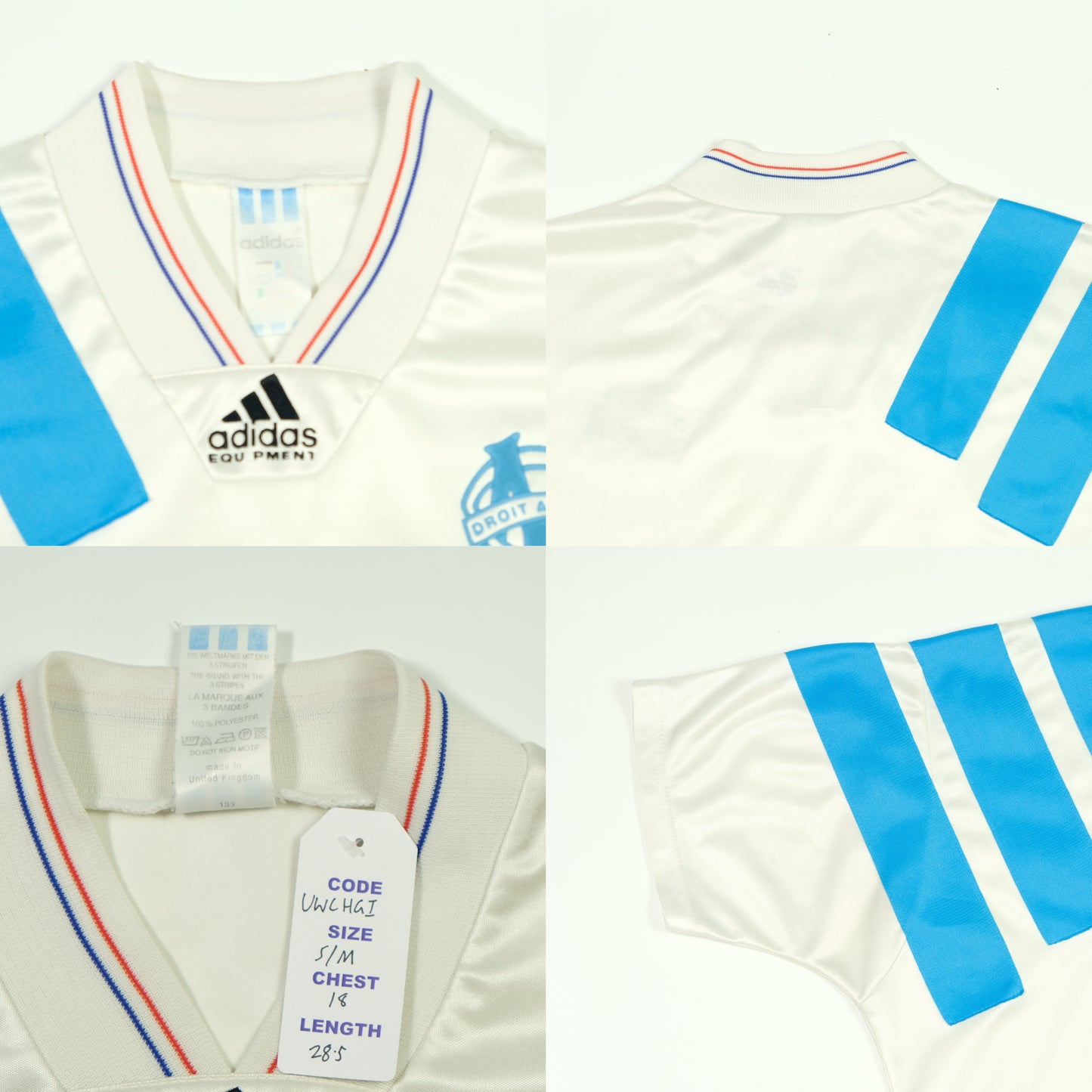 Olympique Marseille 1993/1994 Eurest Adidas Equipment Home Football Shirt Small/Medium